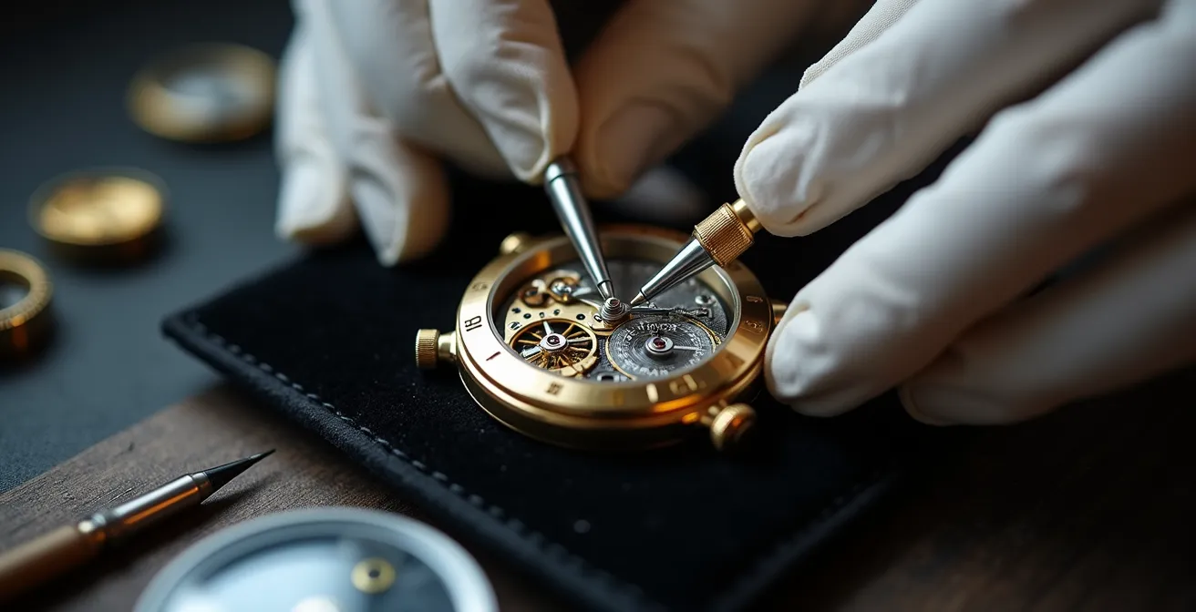 Expert examinant une montre de collection avec loupe d'horloger