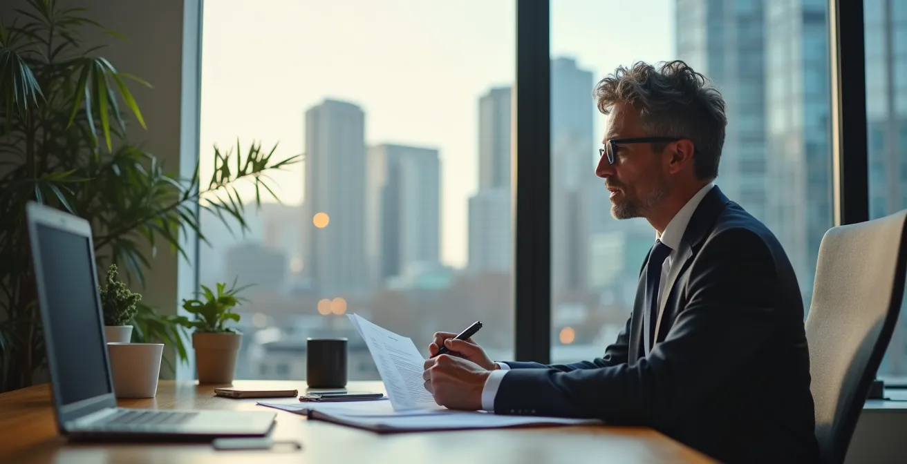 Entrepreneur analysant des options de rémunération dans un bureau montréalais