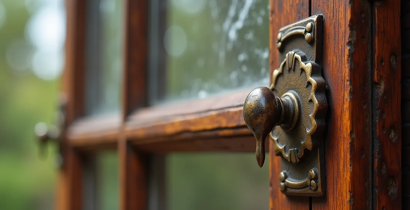 Détail architectural d'une fenêtre à guillotine en bois d'un immeuble patrimonial montréalais