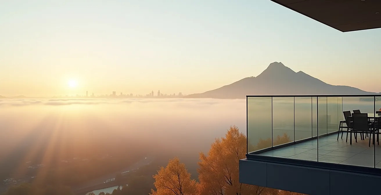 Vue panoramique protégée sur le Mont-Royal depuis un penthouse de Montréal